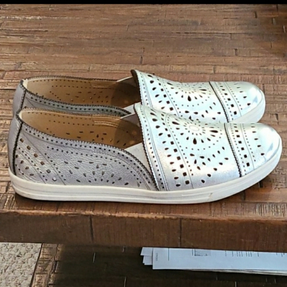 Silver slip on sneakers